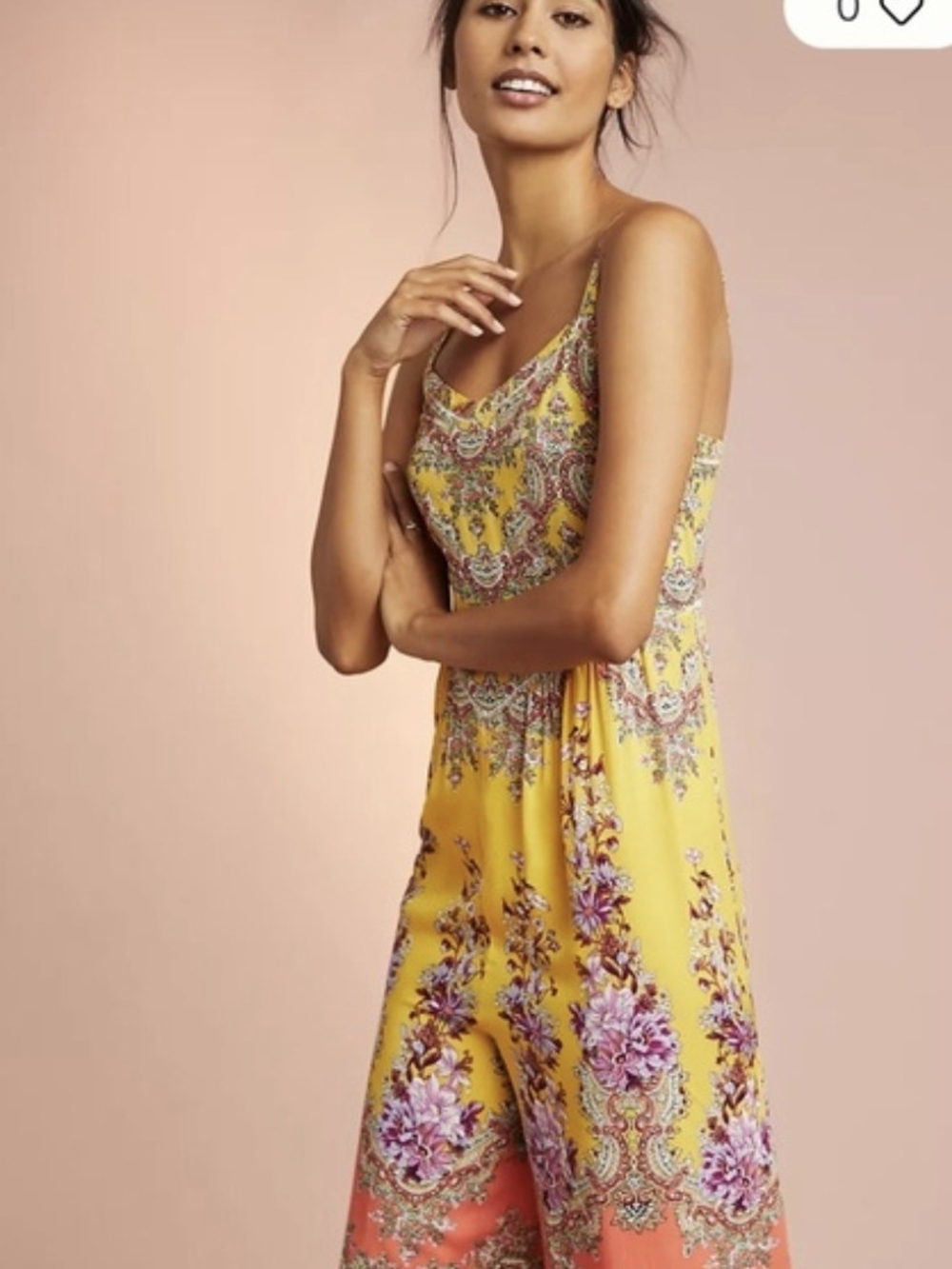 Anthropologie Yellow Paisley Floral Cropped Jumpsuit
